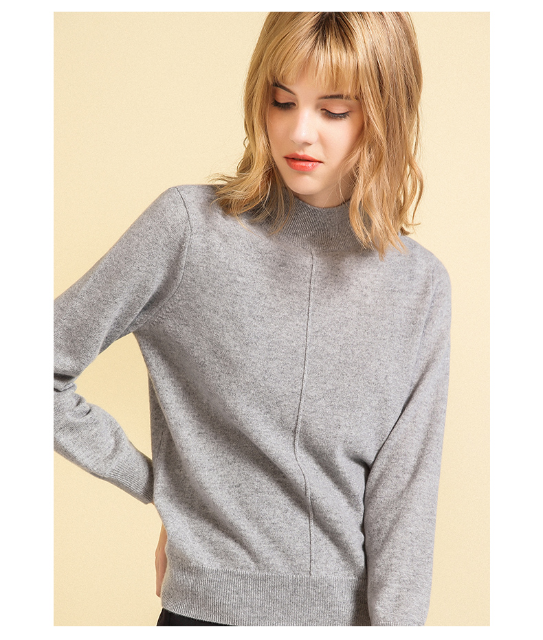 baykal贝加尔秋冬半高圆领针织衫女简约百搭红色羊绒衫套头百搭毛衣