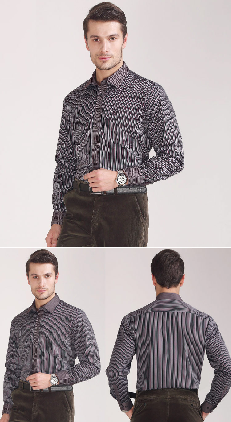 恒源祥彩羊加绒加厚翻领条纹衬衫大码中老年保暖衬衣 f绒by2-1701 38