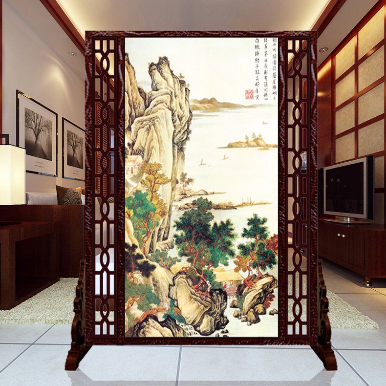 
                                        私人定制中式座屏 书房酒店隔断 办公室客厅双面屏风 022春风美景 160cm宽*180高 左镂空                