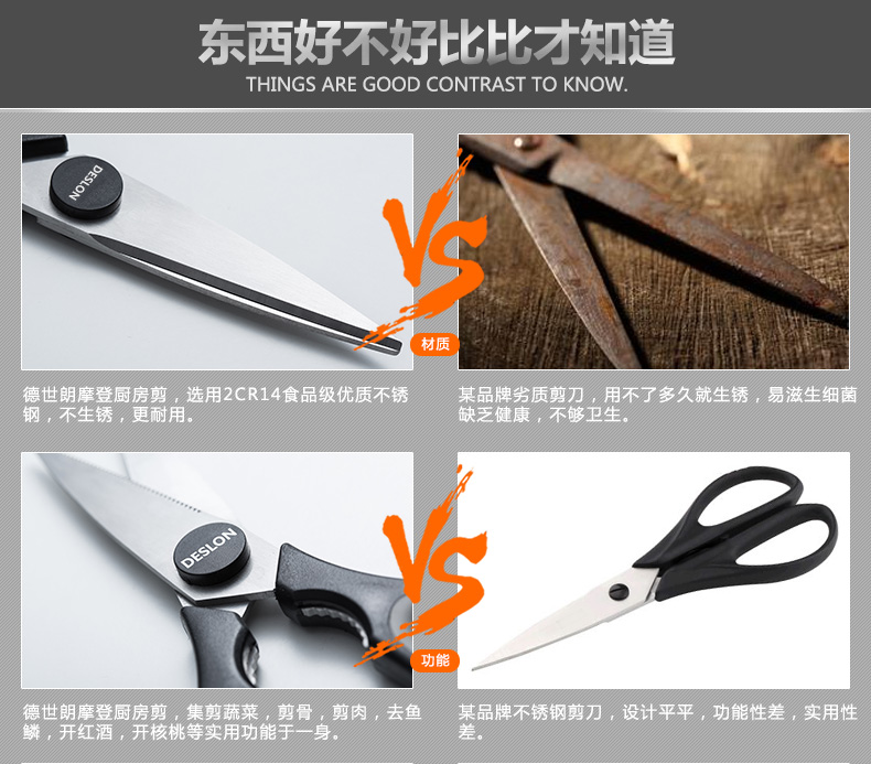 
                                        德世朗（DESLON） 厨房剪刀多功能剪刀不锈钢剪刀FS006                