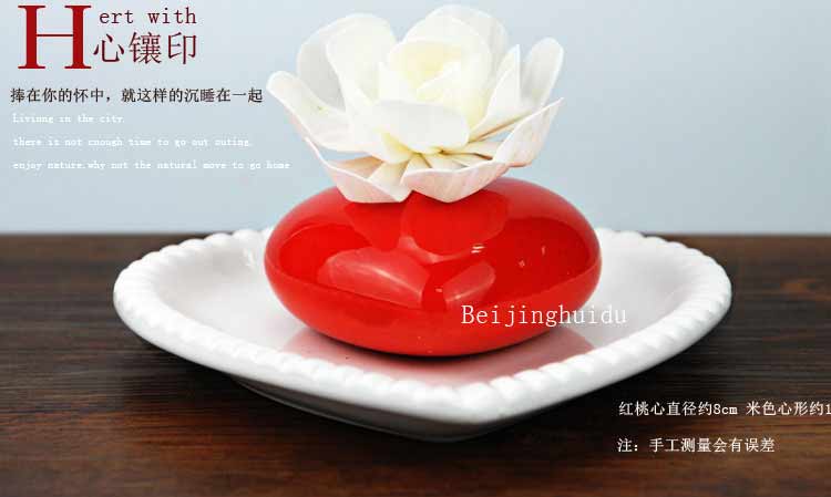 包邮无火香薰 香薰精油套装 心心相印红色陶瓷无火香薰精油套装 古龙