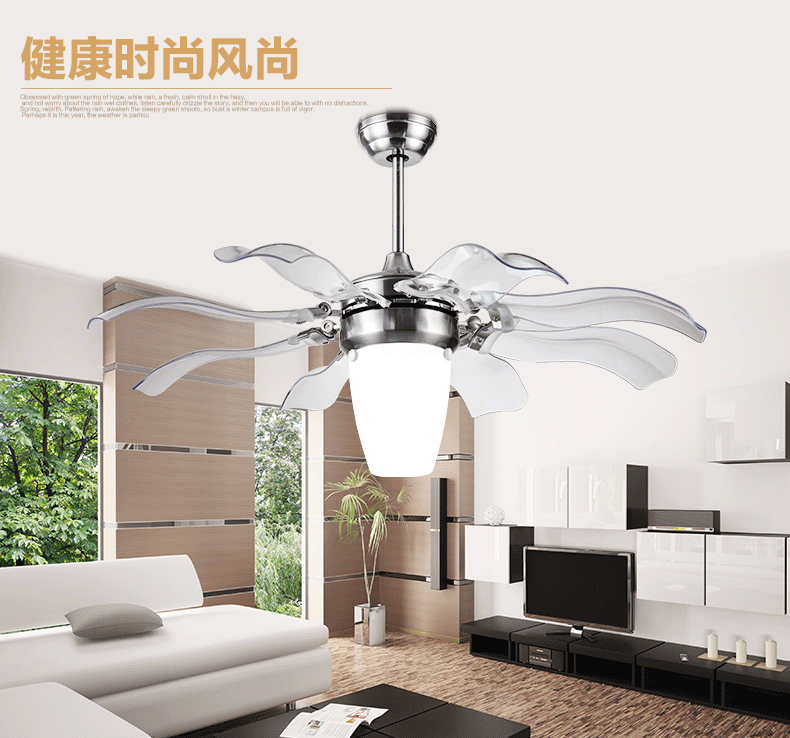 金幻水晶吊扇灯风扇灯具客厅卧室餐厅吊灯 铬色塑胶扇叶 42寸遥控版led光源