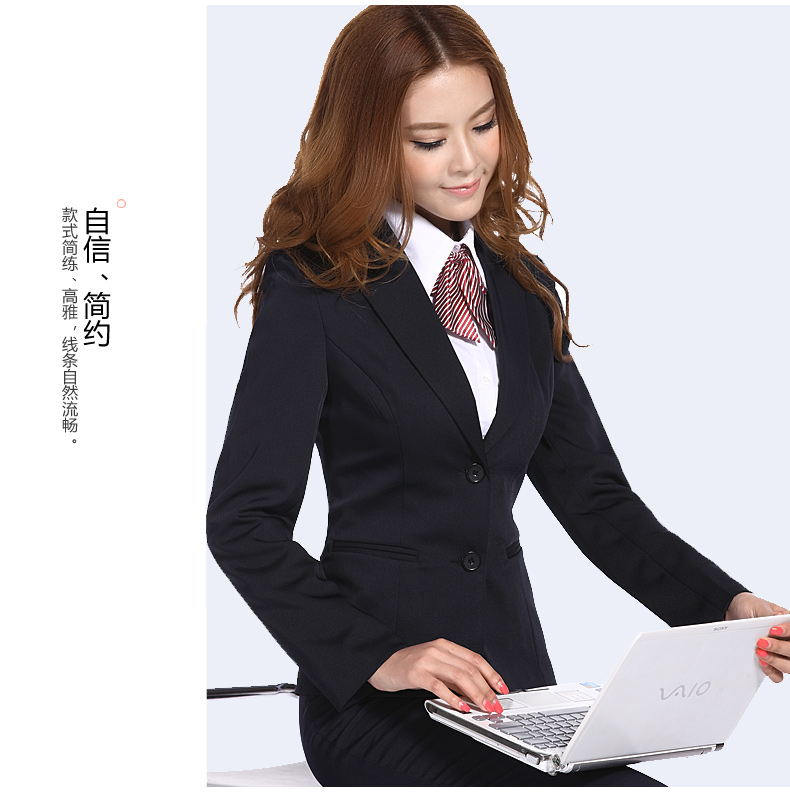 丝迷妲2016春秋新款职业装女装套装裤西装长袖OL修身西服女士正装面试工作服 黑西装+黑裤+衬衫 M