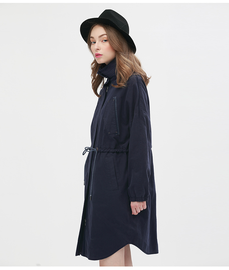
                                        谜底2016新款文艺纯棉风衣外套女中长款5CDW0130 棕绿 XL                