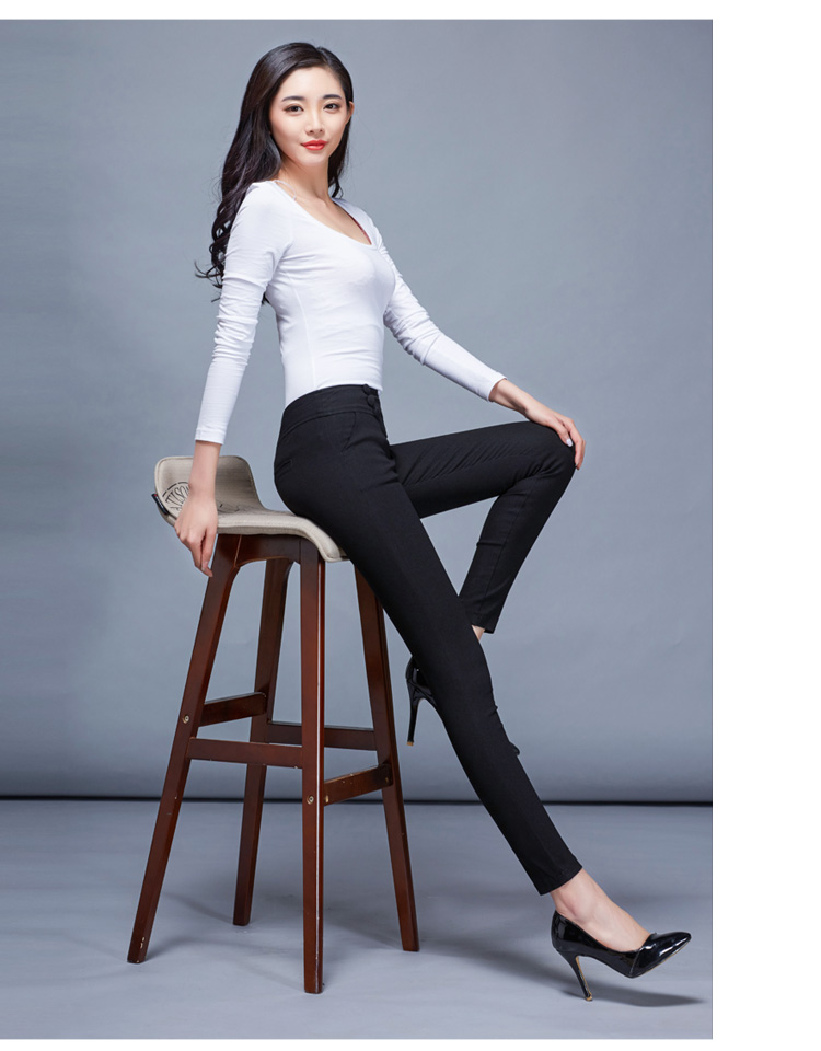 伊蔓朵2015秋季时尚高腰修身显瘦小脚弹力铅笔裤K8819 黑色 S
