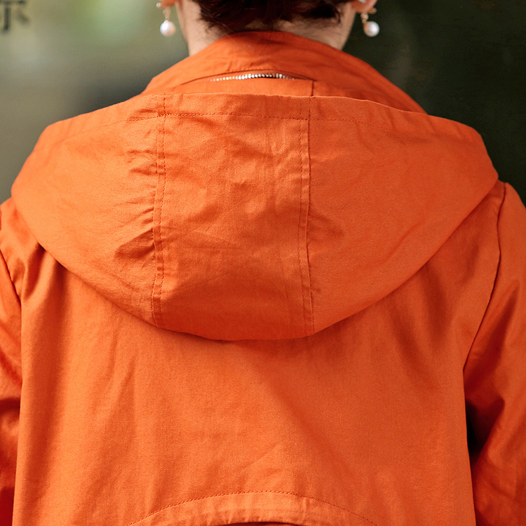慕萝妮新款韩版简约时尚休闲春秋装女装带帽风衣外套宽松大码修身显瘦夹克外套 军绿色 L