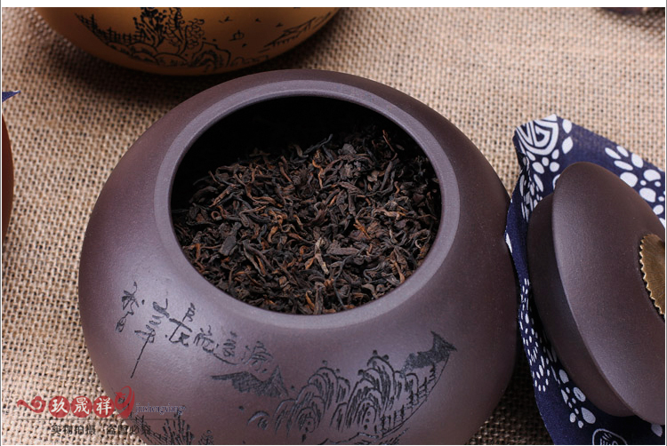 
                                        紫砂茶叶罐 宜兴紫砂茶具 手工醒茶罐 储茶缸大号大码普洱茶罐 紫泥款 紫黑色                