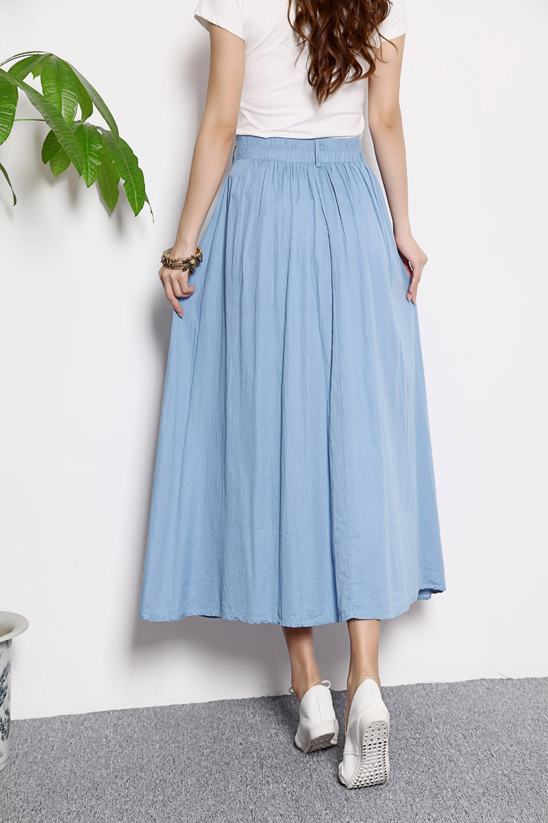 花月碟 夏季新款文艺风校园长裙子波西米亚沙滩半身长裙 浅蓝色 均码