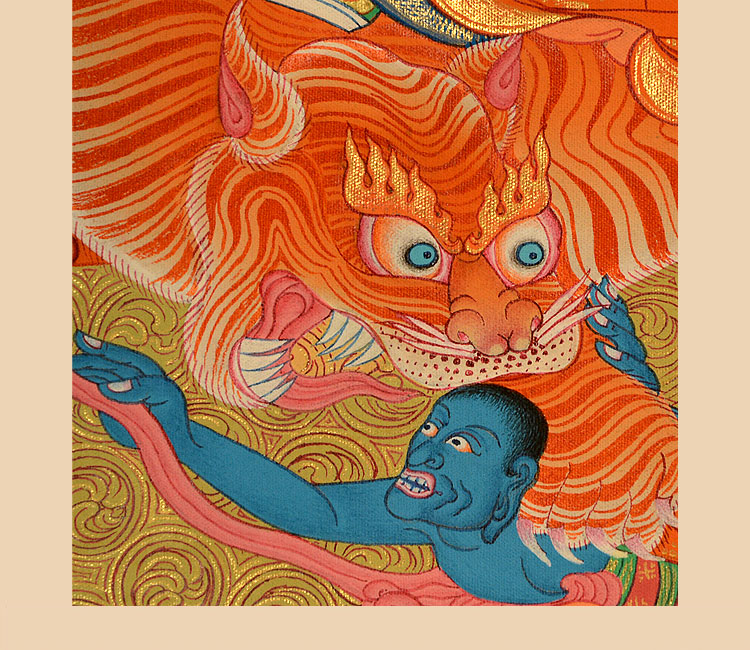 手绘唐卡佛堂画密宗卷轴画咕噜乍波护法画像 彩绘忿怒莲师手绘唐卡 画