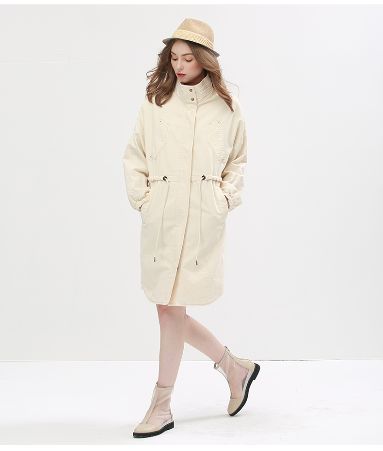 
                                        谜底2016新款文艺纯棉风衣外套女中长款5CDW0130 棕绿 XL                