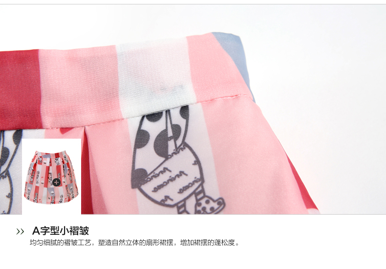 
                                        欧昵雪2015夏装新款欧洲站时尚卡通印花百褶短裙雪纺印花半身裙女 花色 L                