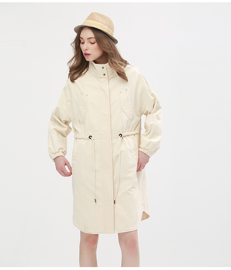 
                                        谜底2016新款文艺纯棉风衣外套女中长款5CDW0130 棕绿 XL                