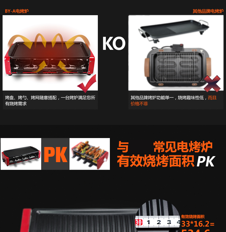 
                                        比亚韩式电烧烤炉 家用无烟智能温控电热煎烤盘 多功能商用铁板烧不粘电烤架 大号                