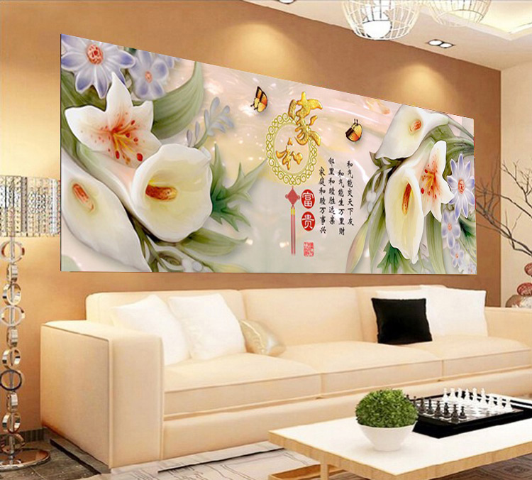 
                                        皇家彼岸十字绣印花新款客厅大画家和富贵牡丹玉兰花十字绣 11CT棉线印花150*55CM                