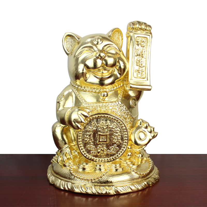 真全铜器纯铜猫黄铜猫圆底座猫铜钱座猫工艺品摆件预售贴金圆座大号