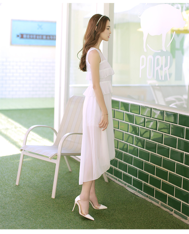 姿之凡 2015夏新款韩版雪纺连衣裙不规则长裙前短后长燕尾礼服 白色 l