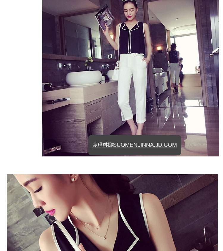 SMLN2015雪纺衫女夏短袖翻领打底衫背心4868 黑色 均码