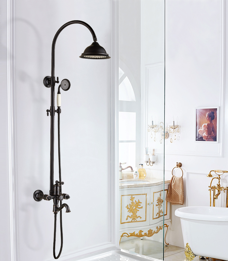 申恩卫生间大顶喷花洒套装全铜浴室美式黑色淋浴器喷头仿古沐浴手持