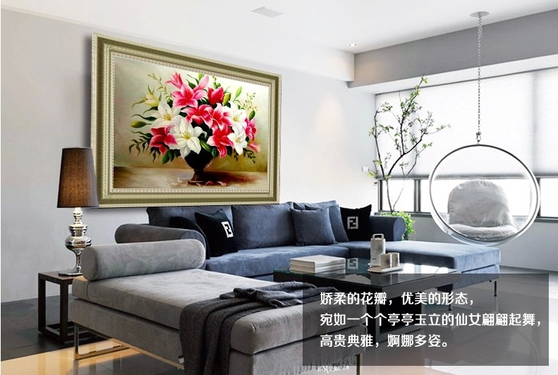 皇家至尊蒙娜丽莎十字绣5D钻石画十字绣百合花瓶钻石秀油画花卉新款餐厅客厅卧室贴钻画沙发背景 十字绣棉线小百合花瓶40*5.