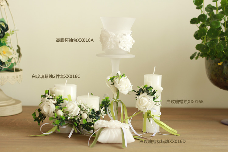 浪漫结婚生日PARTY庆典 婚庆白色玫瑰无烟香薰蜡烛 四件套选 C款(圆柱蜡烛二件套)