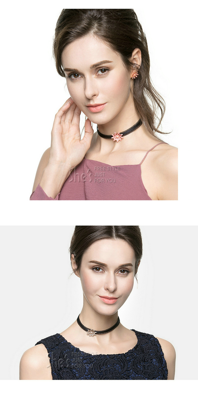 shes茜子饰品 手工滴油雏菊花朵choker颈链 时尚女士项圈锁骨链 红色