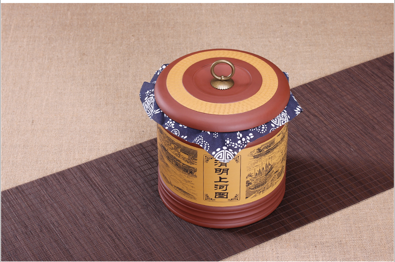 
                                        玖晟祥 紫砂茶叶罐大号紫砂缸普洱茶罐存茶罐7饼装茶叶缸 清明上河图                