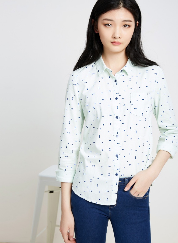 美特斯邦威女装牛津纺多方案长袖衬衫223627 绿色组 170/92A