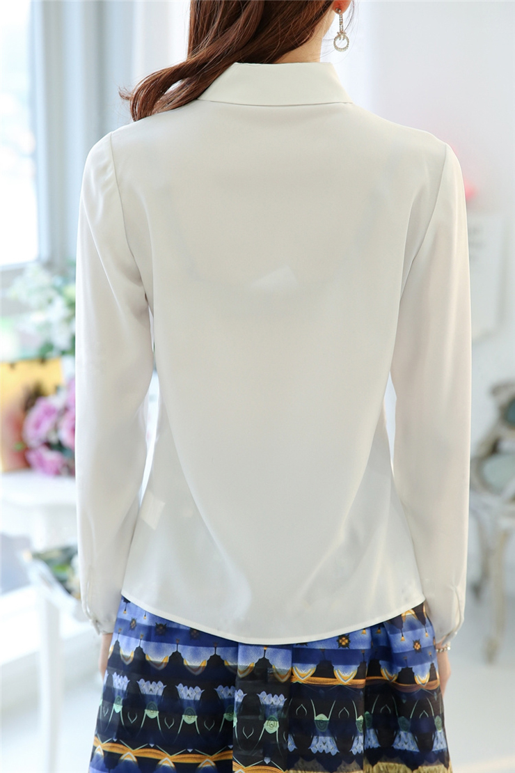阿琳娜2016春装新款长袖白色蕾丝雪纺衬衫女A513 白色 M