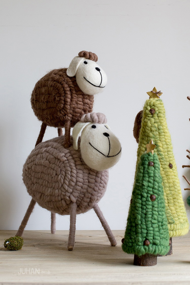 羊毛毡手工艺品大羊羊 地面桌面摆件装饰 欧式现代高端 xl奶茶_现价羊