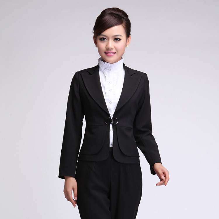 红衣主角2015新款OL职业女套装女士正西装套裙酒店美容师面试工作服 黑色 XXXL