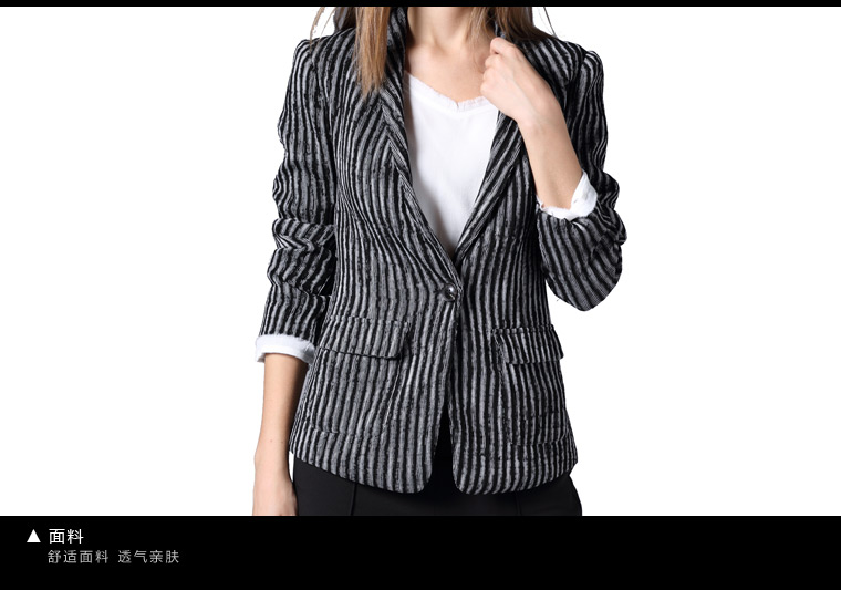 ZK Girl欧美女装 2016春装装新款条纹小西装女 豹纹休闲小西服通勤OL职业装 灰色 M