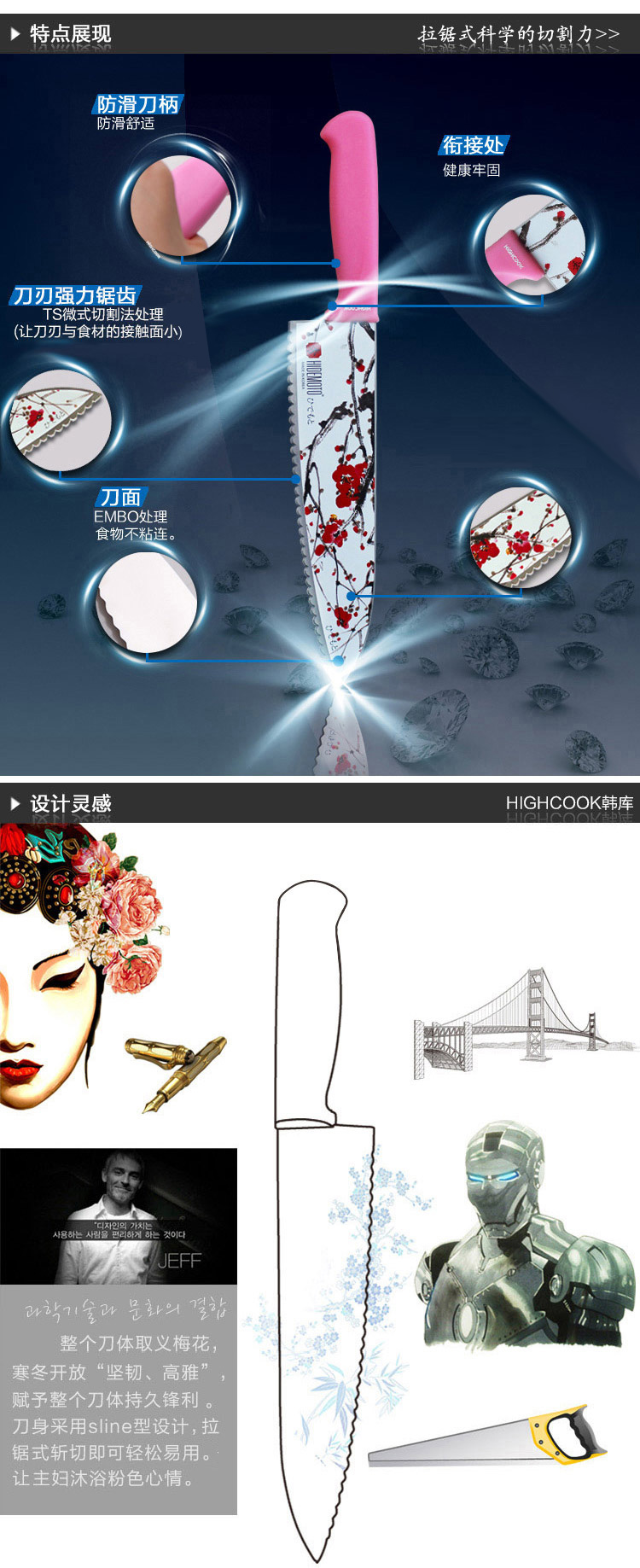 
                                        
                                        韩库(highcook)韩国进口不锈钢菜刀厨房多功能斩切刀切片刀（HM-M33S）                