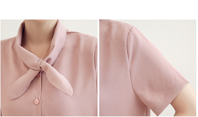 君芳雅酷伽夏季新品扎结领纯色打底衫气质短袖雪纺衫6017 a10b4黑色