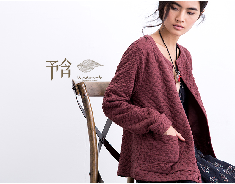 予含短款夹棉外套2016春新原创棉麻百搭长袖开衫上衣大码女装胖MM 酒红 M