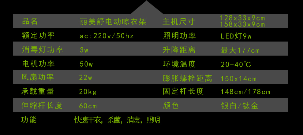 丽美舒阳台电动升降晾衣架智能遥控双杠晒衣架室内晾晒衣架风干紫外线消毒晾衣机 钛金色(1.28m主机)