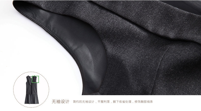 茵曼 秋装简约不规则下摆休闲长马夹配抹胸【8430710910】 深灰色 L