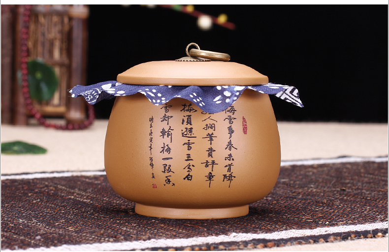 
                                        玖晟祥 宜兴紫砂茶叶罐原矿紫砂醒茶罐 精品普洱罐 陶瓷缸梅兰竹菊 铜扣小罐—兰花款                
