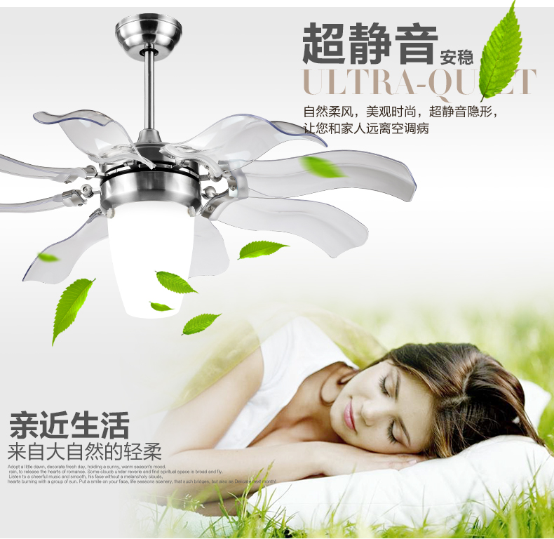 金幻水晶吊扇灯风扇灯具客厅卧室餐厅吊灯 铬色塑胶扇叶 42寸遥控版led光源
