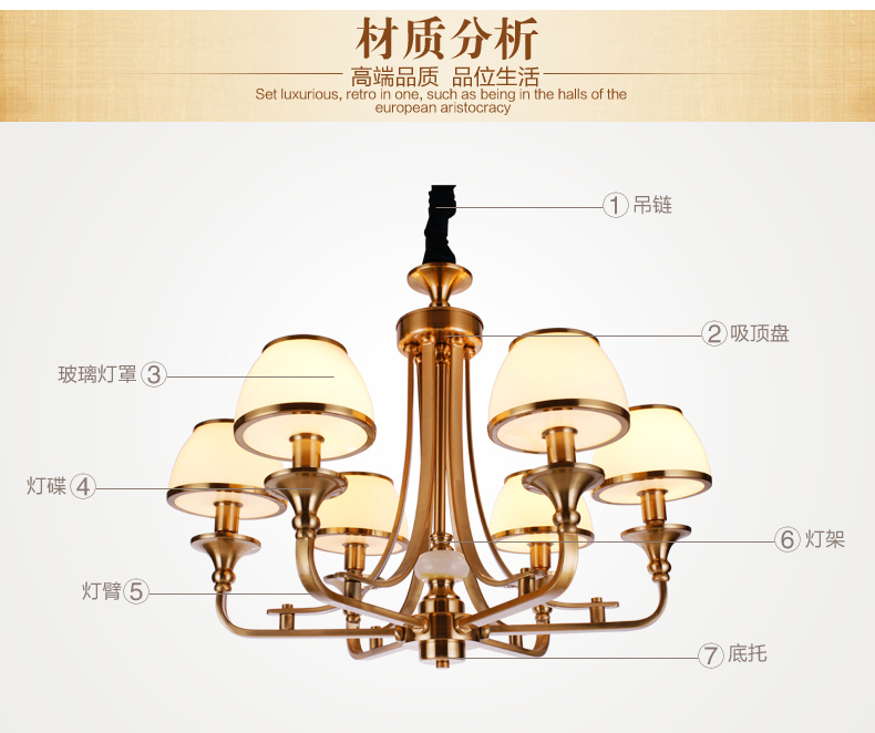 美式吊灯餐厅客厅吊灯 现代卧室吊灯 简约仿铜欧式吊灯 0255-6