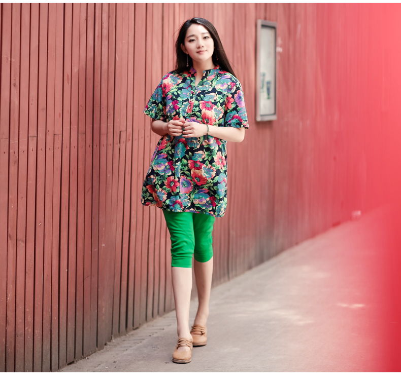 子牧棉麻松紧腰休闲修身显瘦五分裤女 黑色 xxl【图