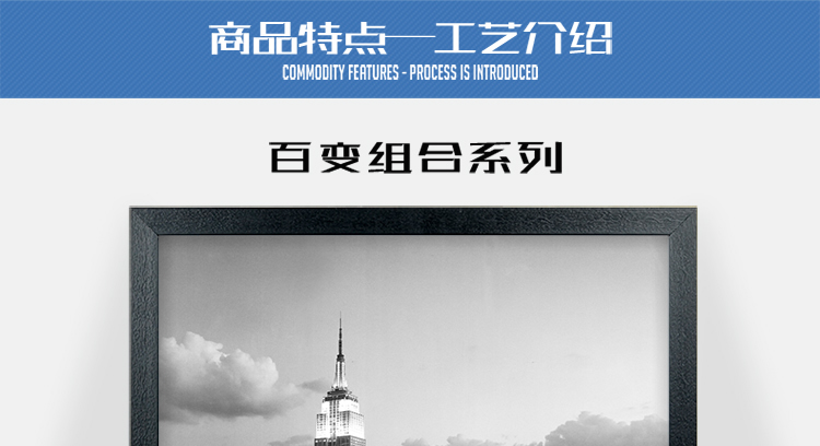 盛世壹品 黑白装饰画客厅照片墙组合挂画相框墙书房卧室壁画现代简约有框沙发背景墙风景画特价 E 多拼组合