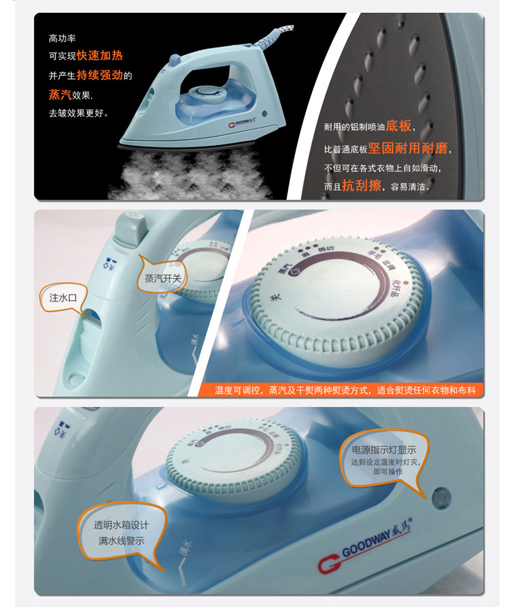 香港威马GOODWAY 蒸汽电熨斗 900W 家用迷你型电烫斗熨衣机 G-822