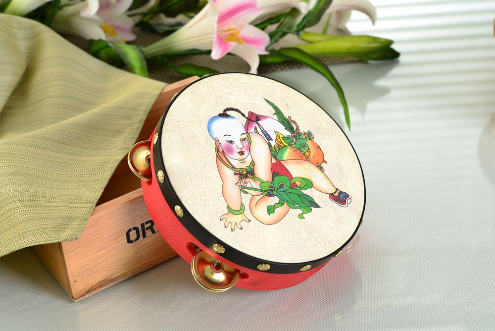 儿童手摇铃鼓 婴幼儿园铃鼓 手鼓宝宝拍打击乐器玩具 手拍鼓 中号加厚