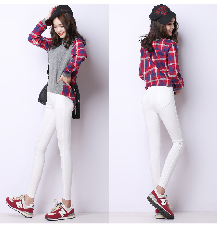 九月服饰店*2015春季女装新款糖果色大码显瘦弹力九分铅笔小脚休闲裤女XK1036 天蓝色 M