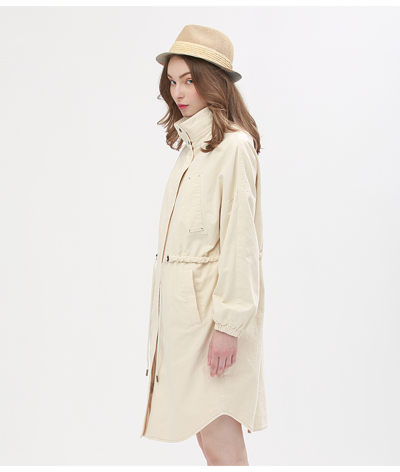 
                                        谜底2016新款文艺纯棉风衣外套女中长款5CDW0130 棕绿 XL                
