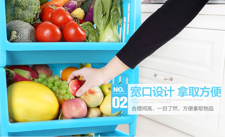 
                                        HAIXIN 海兴塑料厨房置物架 收纳架蔬菜水果储物架杂物筐菜架 绿色 三层-宽口设计 拿取方便                