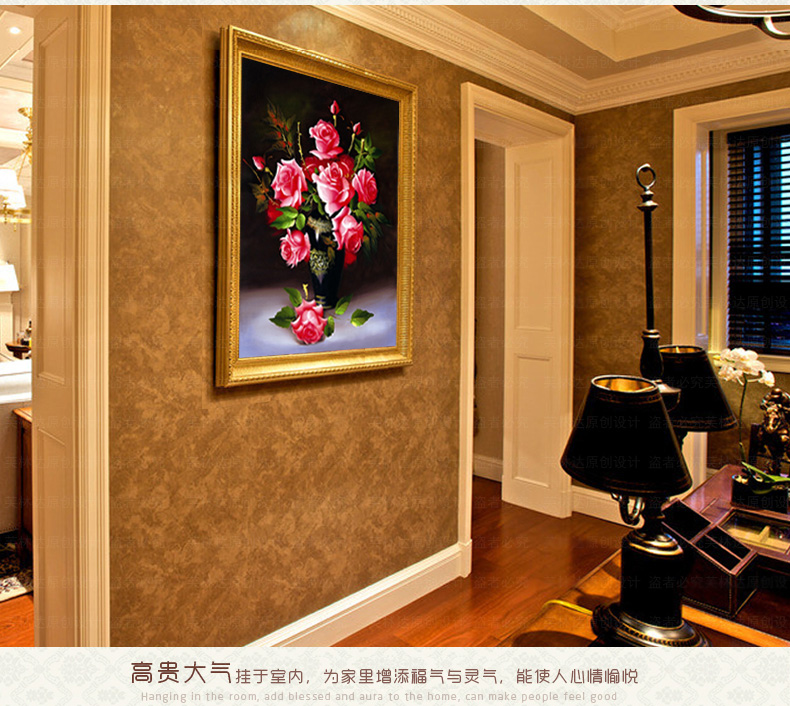 
                                        包邮 皇家至尊蒙娜丽莎十字绣客厅新款壁画挂画玫瑰花5D钻石画圆钻玄关3D印花立体绣餐厅油画 钻石画小红花瓶45*55厘米.                