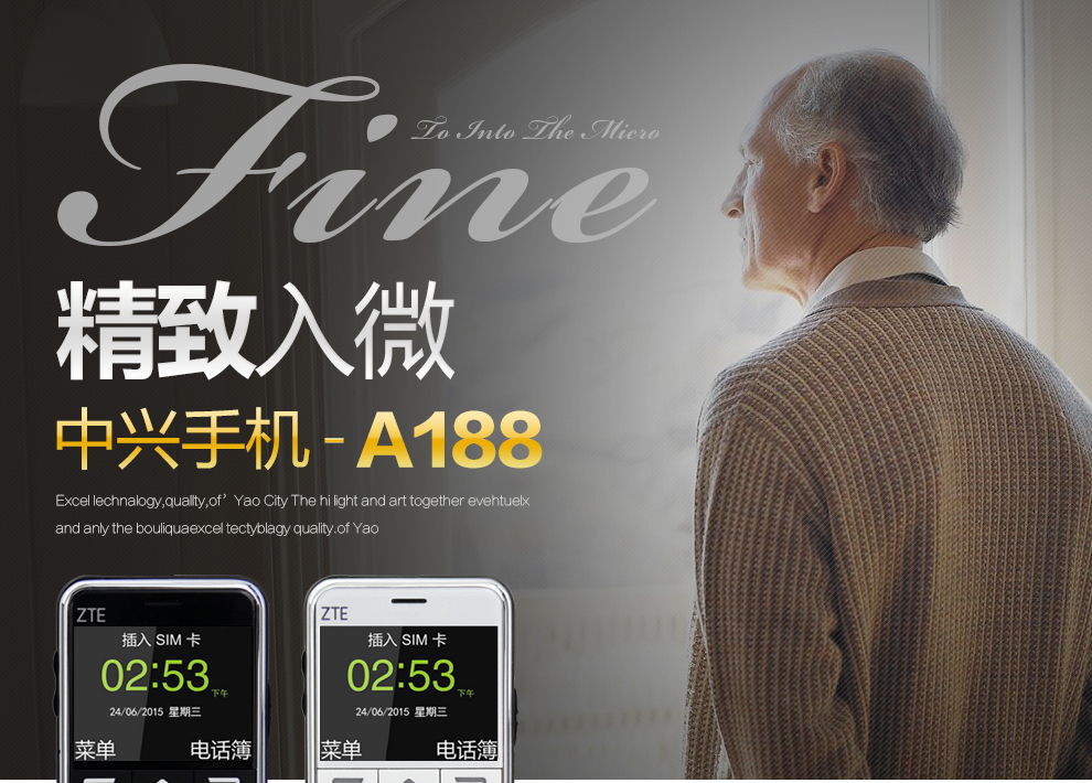 中兴（ZTE）A188 移动/联通2G 老人手机 黑色