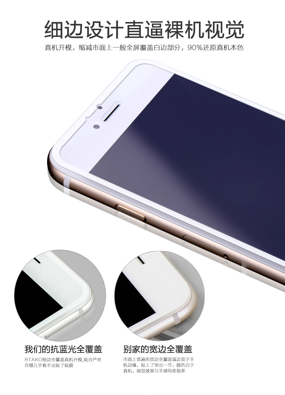 
                                        Rtako 苹果7/6s/8plus钢化膜全屏覆盖全玻璃iPhone7Plus手机贴膜防窥防偷看复盖 7P/8Plus【全屏全玻璃】防窥版 白色                