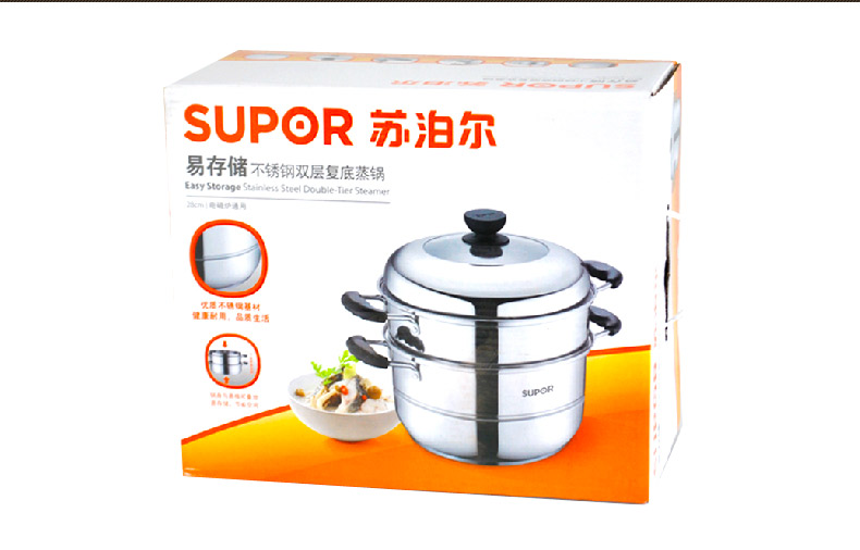 
                                        苏泊尔（SUPOR） 蒸锅304不锈钢双层复底蒸鱼蒸蒸锅28cm二层大蒸笼电磁炉燃气通用SZ28B2                
